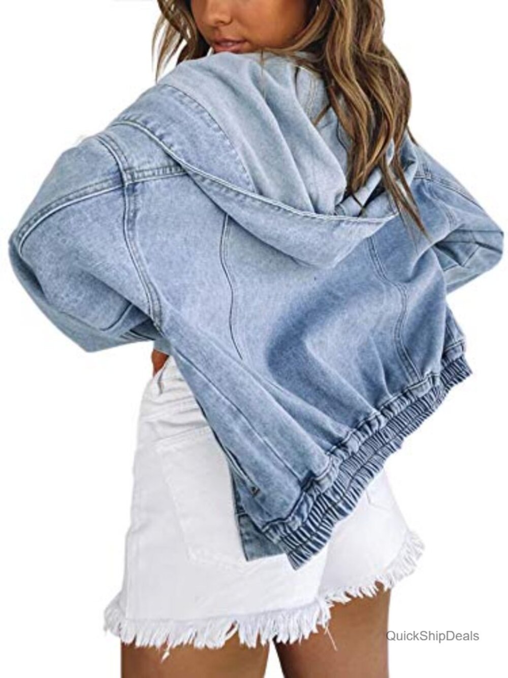Oversized Hooded Denim Jacket Button Up Varsity Style Winter